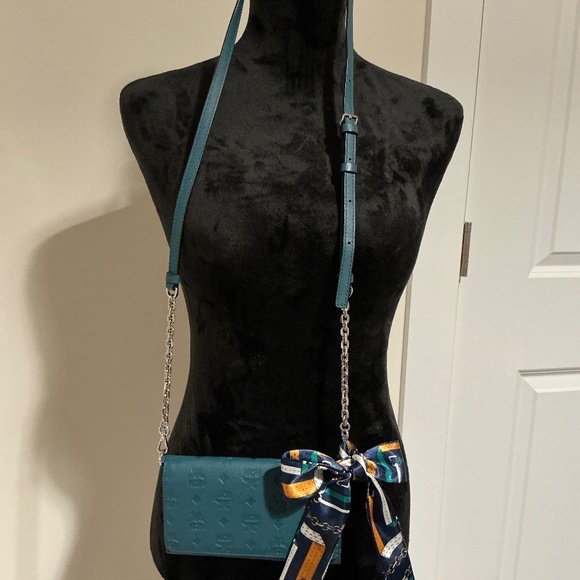 NWOT Teal MCM Wallet on Chain & Leather Strap - Picture 1 of 15